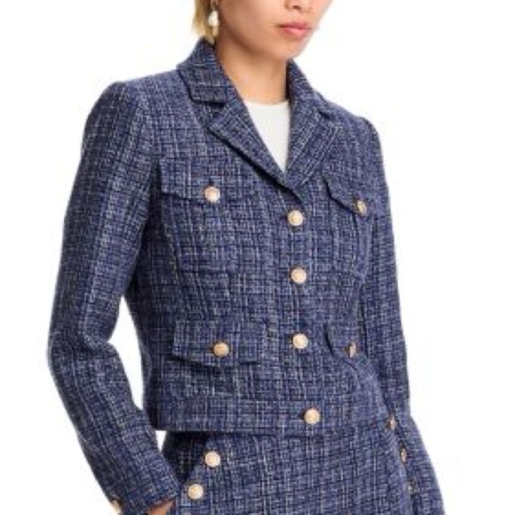 NWT Aqua Tweed Boucle Jacket Blue Metallic Gold Threading Size M - Picture 2 of 12